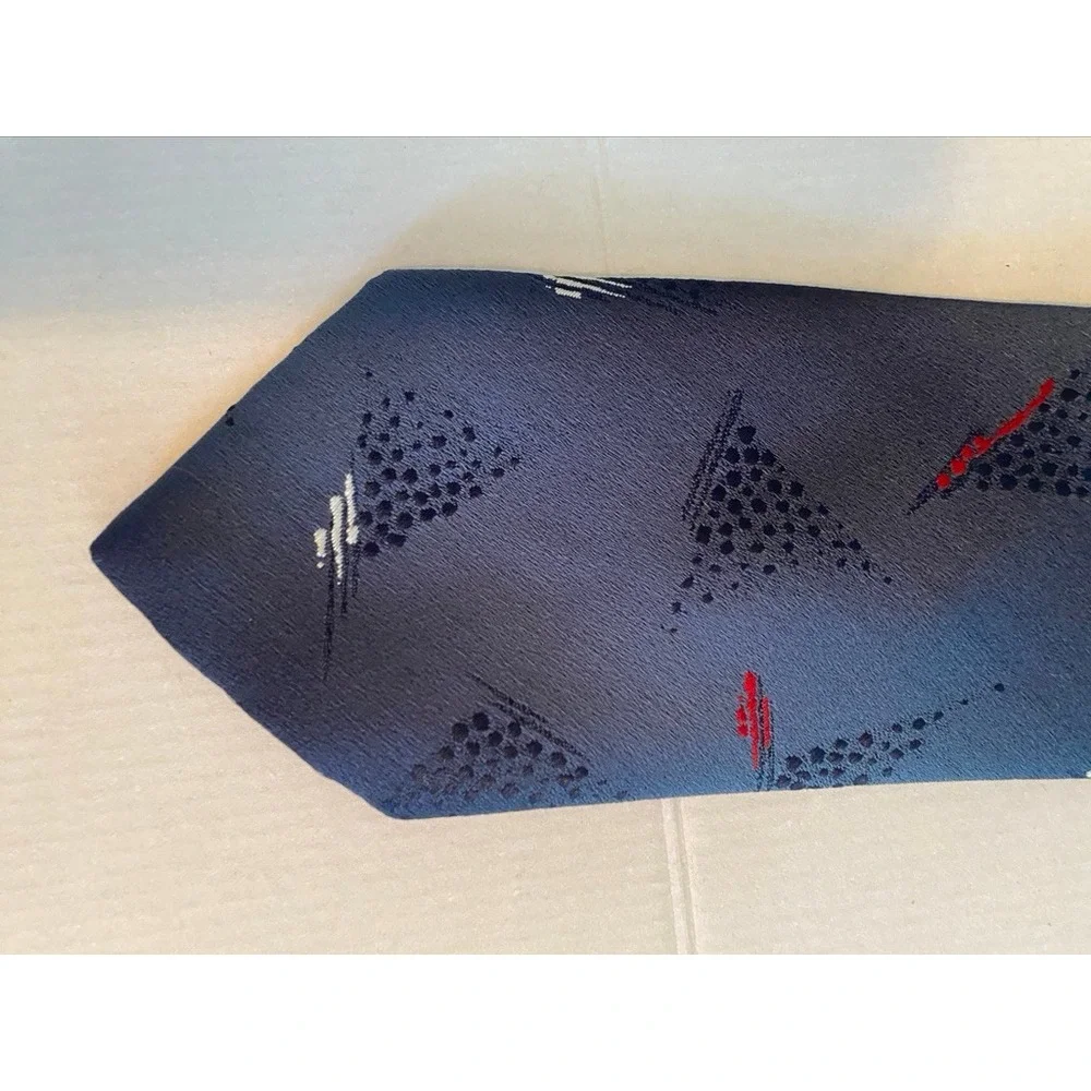 Rick Bennett Mens Navy Blue Abstract Geometric Pattern Necktie Modern Silk Blend